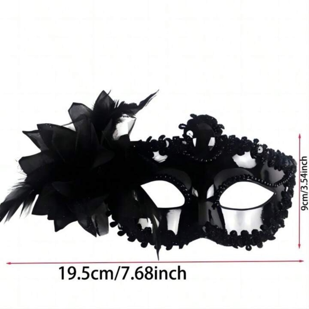 Black Mask Decorative Side Rose Lace Party Mask - Picture 2 of 7